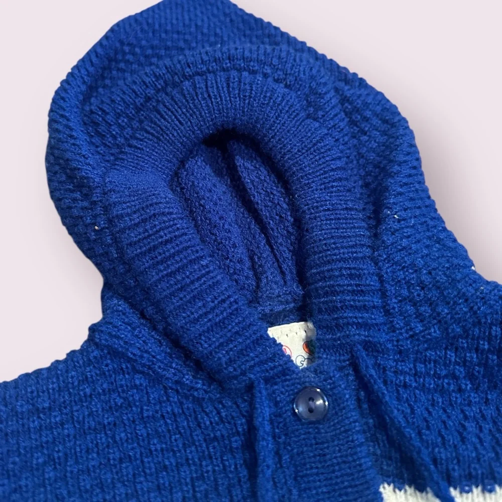 Vintage Baby Blue Rainbow Colorful Hooded Knit Cardigan Sweater Sz 18 Mon